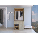 Closet Sevilla Fresno Europeo Mallado 80x180cm Con Tres Cajones y Cinco Compartimientos