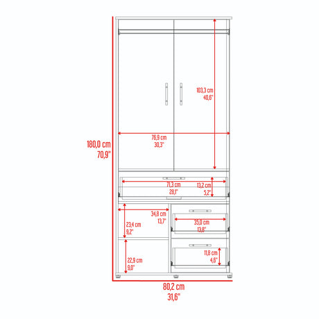 Closet Sevilla Fresno Europeo Mallado 80x180cm Con Tres Cajones y Cinco Compartimientos - CLOSETS | Bylmo