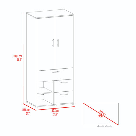 Closet Sevilla Fresno Europeo Mallado 80x180cm Con Tres Cajones y Cinco Compartimientos - CLOSETS | Bylmo