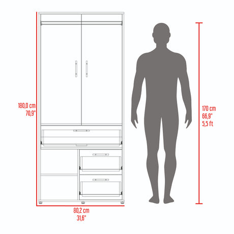 Closet Sevilla Fresno Europeo Mallado 80x180cm Con Tres Cajones y Cinco Compartimientos - CLOSETS | Bylmo