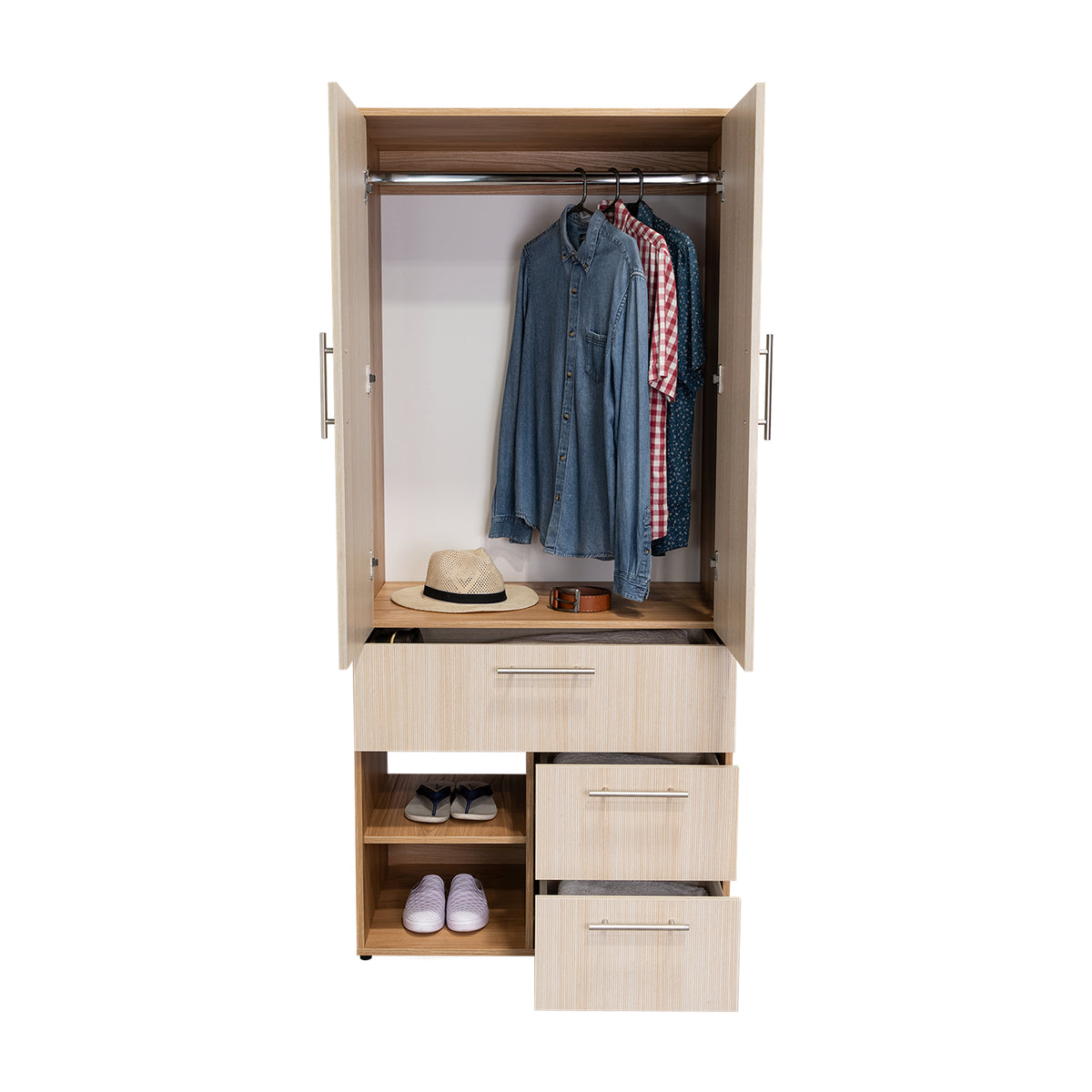 Closet Sevilla Fresno Europeo Mallado 80x180cm Con Tres Cajones y Cinco Compartimientos