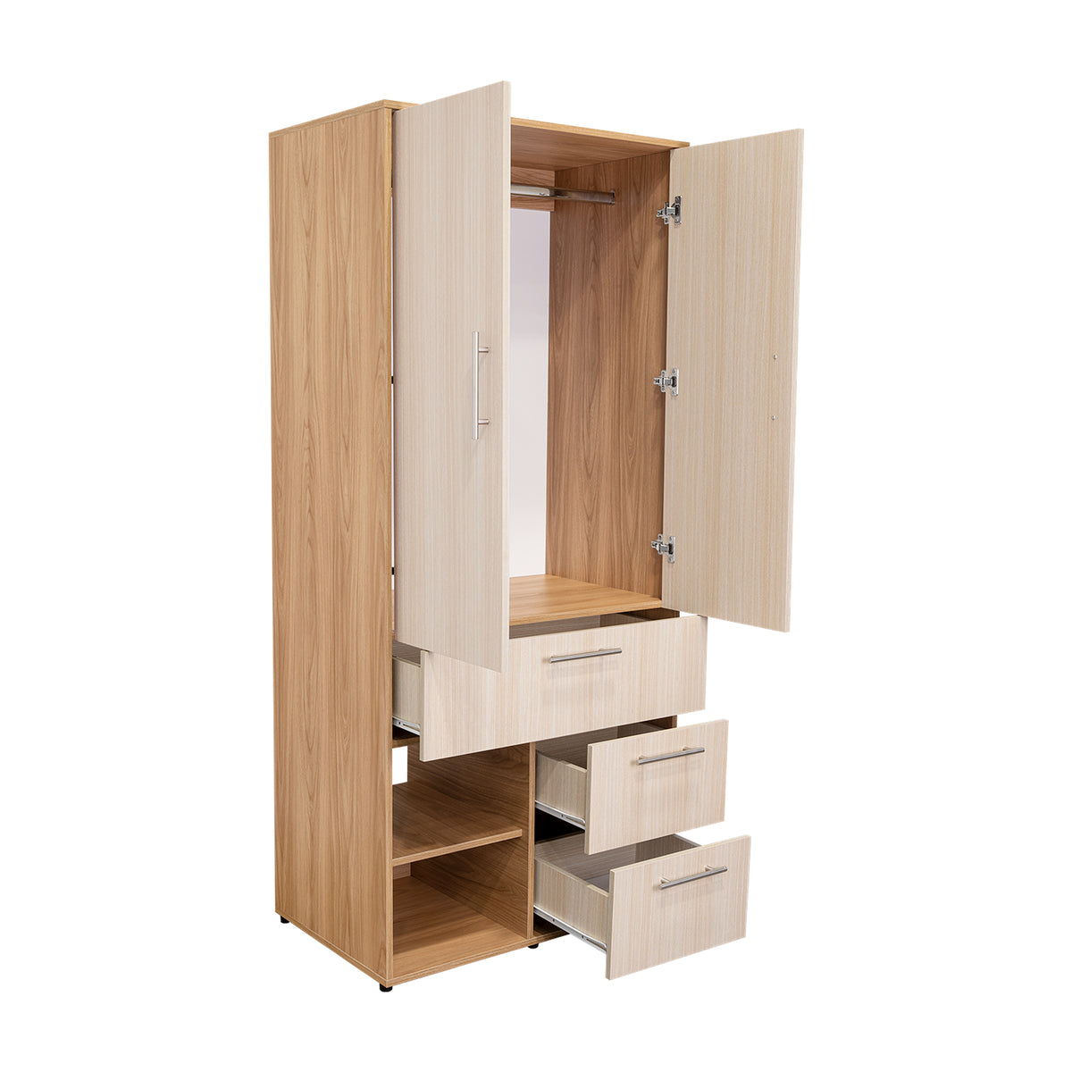 Closet Sevilla Fresno Europeo Mallado 80x180cm Con Tres Cajones y Cinco Compartimientos