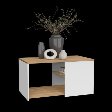 Mesa de Centro Adele Blanco y Fresno 80.1x42.1cm Rectangular con Compartimientos - MESAS DE CENTRO | Bylmo