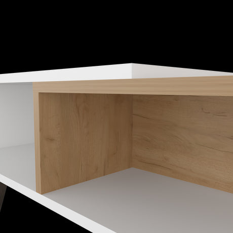 Mesa de Centro Aranjuez Blanco y Fresno 75x39.5cm Rectangular con Compartimientos y con Patas - MESAS DE CENTRO | Bylmo