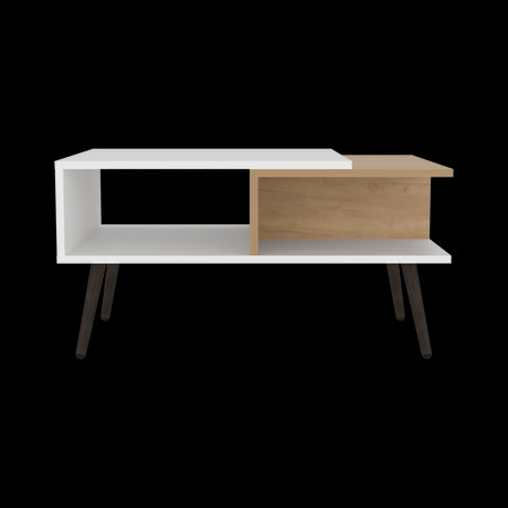 Mesa de Centro Aranjuez Blanco y Fresno 75x39.5cm Rectangular con Compartimientos y con Patas - MESAS DE CENTRO | Bylmo