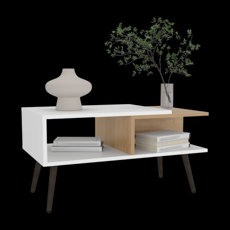 Mesa de Centro Aranjuez Blanco y Fresno 75x39.5cm Rectangular con Compartimientos y con Patas - MESAS DE CENTRO | Bylmo