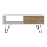 Mesa de Centro Tori Blanco y Fresno Europeo 100.6x42cm Rectangular con Compartimientos y con Patas - MESAS DE CENTRO | Bylmo