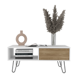 Mesa de Centro Tori Blanco y Fresno Europeo 100.6x42cm Rectangular con Compartimientos y con Patas - MESAS DE CENTRO | Bylmo