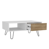 Mesa de Centro Tori Blanco y Fresno Europeo 100.6x42cm Rectangular con Compartimientos y con Patas - MESAS DE CENTRO | Bylmo