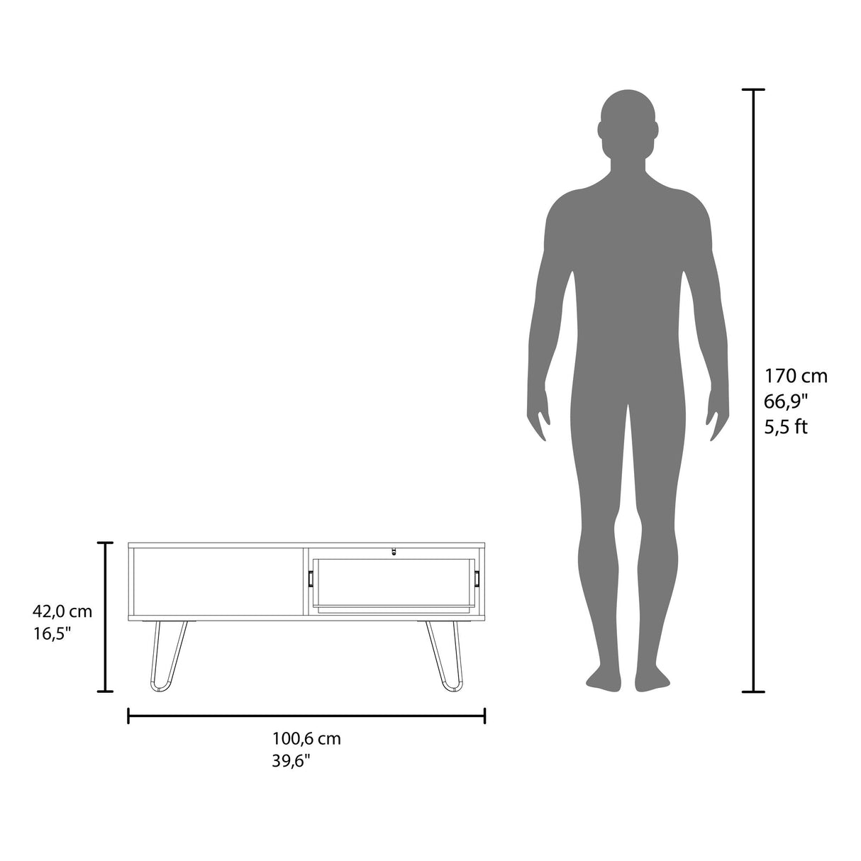 Mesa de Centro Tori Blanco y Fresno Europeo 100.6x42cm Rectangular con Compartimientos y con Patas - MESAS DE CENTRO | Bylmo