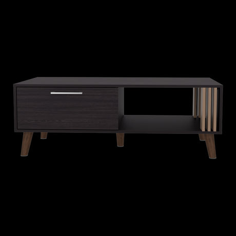 Mesa de Centro Vance Wengue y Fresno Europeo 120x43cm Rectangular con Compartimientos y con Patas - MESAS DE CENTRO | Bylmo