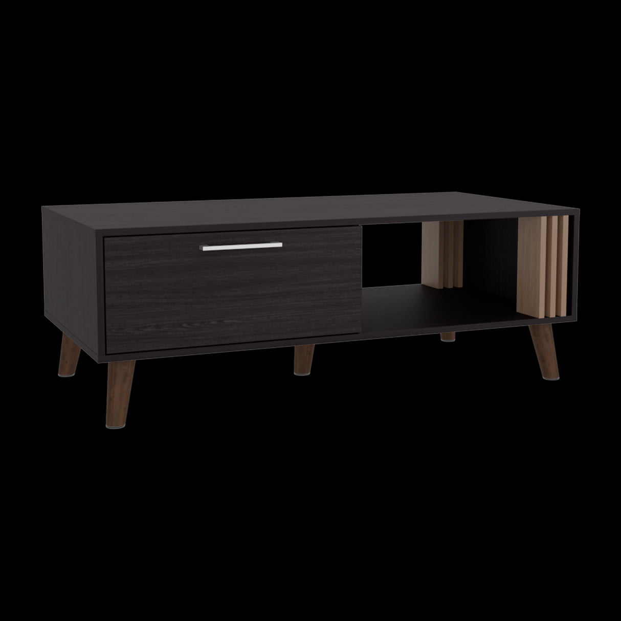 Mesa de Centro Vance Wengue y Fresno Europeo 120x43cm Rectangular con Compartimientos y con Patas - MESAS DE CENTRO | Bylmo
