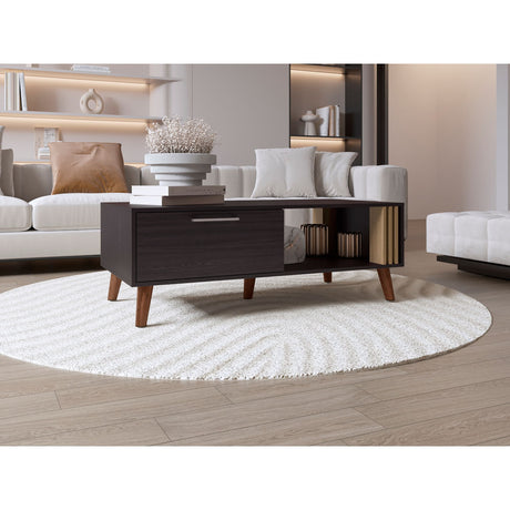 Mesa de Centro Vance Wengue y Fresno Europeo 120x43cm Rectangular con Compartimientos y con Patas - MESAS DE CENTRO | Bylmo