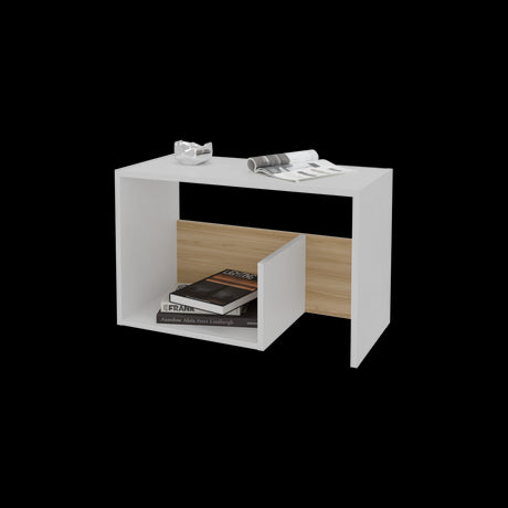 Mesa Auxiliar Everett Blanco y Fresno Europeo 39.8x63.4cm Rectangular con Dos Compartimientos - MESAS AUXILIARES | Bylmo