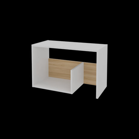 Mesa Auxiliar Everett Blanco y Fresno Europeo 39.8x63.4cm Rectangular con Dos Compartimientos - MESAS AUXILIARES | Bylmo