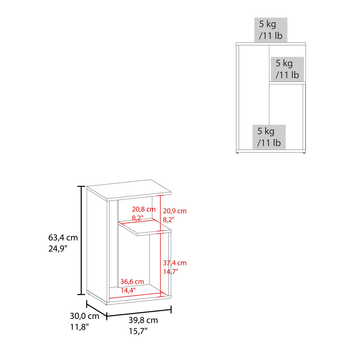 Mesa Auxiliar Everett Carbón y Fresno Europeo 39.8x63.4cm Rectangular con Dos Compartimientos - MESAS AUXILIARES | Bylmo