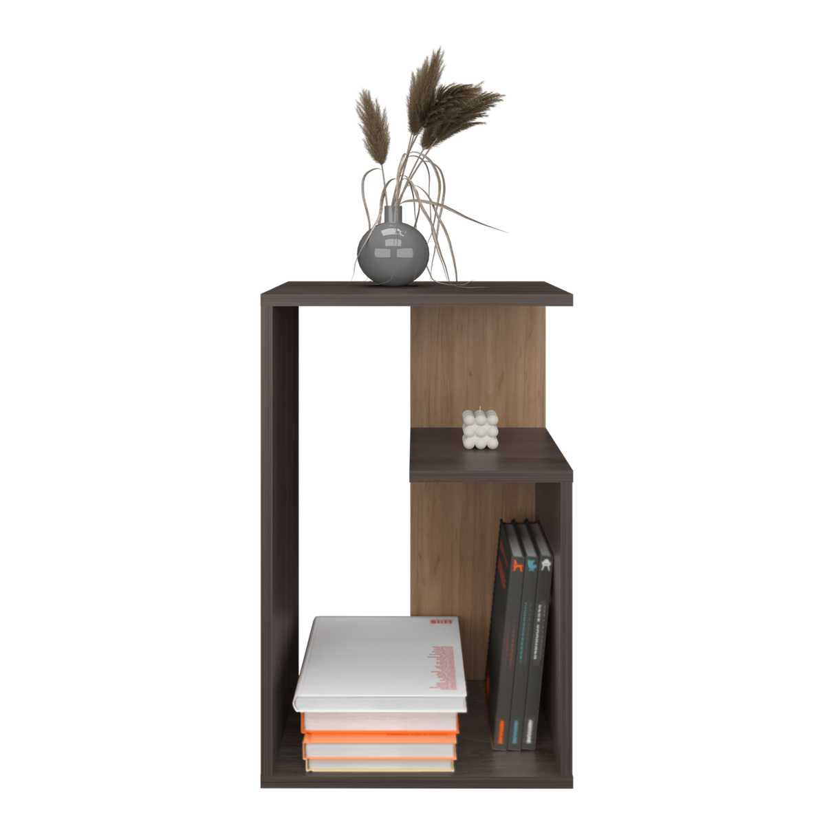 Mesa Auxiliar Everett Carbón y Fresno Europeo 39.8x63.4cm Rectangular con Dos Compartimientos - MESAS AUXILIARES | Bylmo