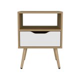 Mesa de Noche Wende Blanco y Fresno Europeo 40x43cm con Un Cajón - MESAS DE NOCHE | Bylmo