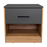 Mesa de Noche Alder Plomo y Fresno Europeo 50x50cm con Un Cajón - MESAS DE NOCHE | Bylmo