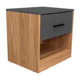 Mesa de Noche Alder Plomo y Fresno Europeo 50x50cm con Un Cajón - MESAS DE NOCHE | Bylmo