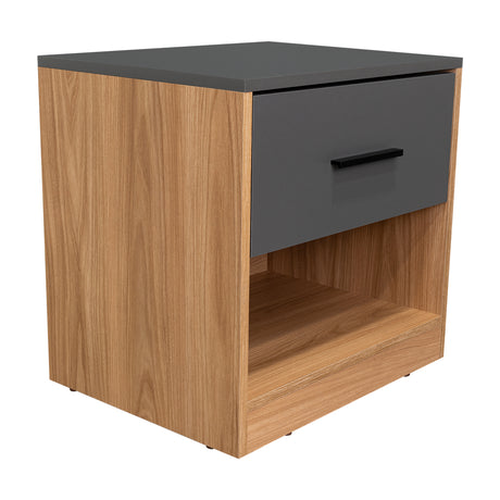 Mesa de Noche Alder Plomo y Fresno Europeo 50x50cm con Un Cajón - MESAS DE NOCHE | Bylmo