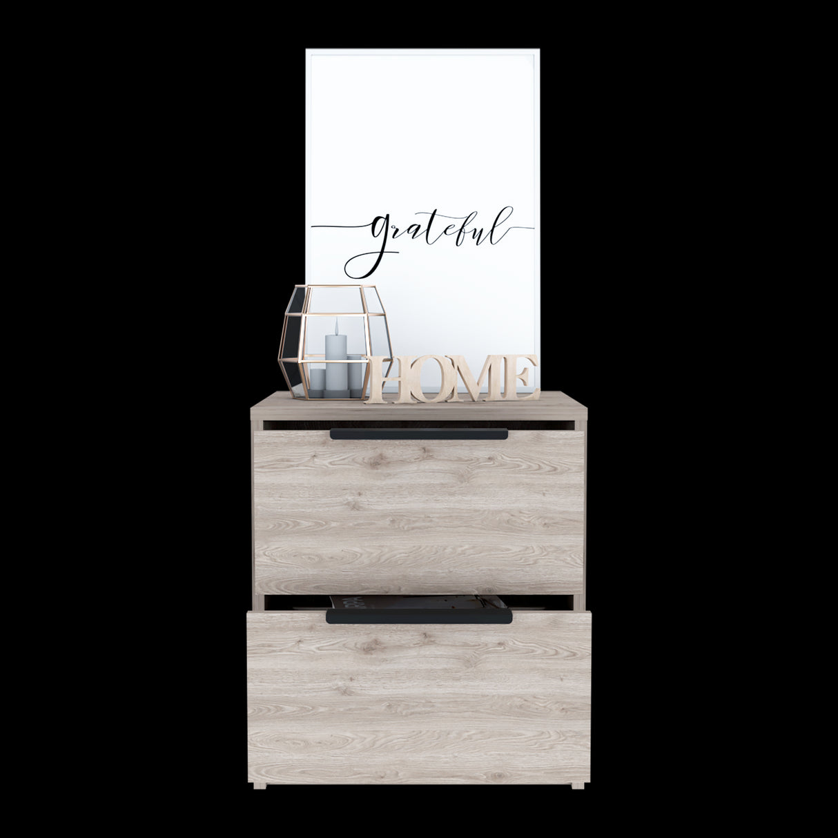Mesa de Noche Kaia Ceniza 41x48cm con Dos Cajones - MESAS DE NOCHE | Bylmo