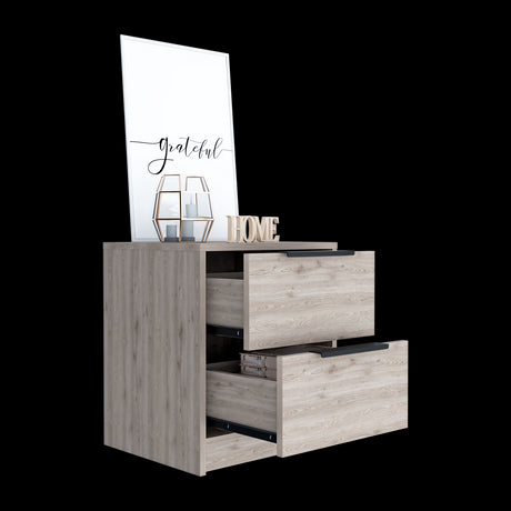 Mesa de Noche Kaia Ceniza 41x48cm con Dos Cajones - MESAS DE NOCHE | Bylmo