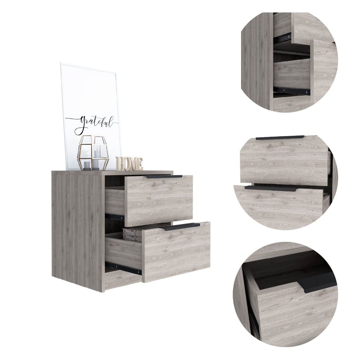 Mesa de Noche Kaia Ceniza 41x48cm con Dos Cajones - MESAS DE NOCHE | Bylmo