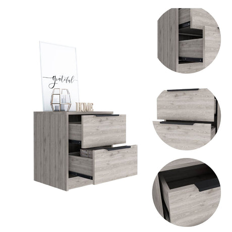 Mesa de Noche Kaia Ceniza 41x48cm con Dos Cajones - MESAS DE NOCHE | Bylmo