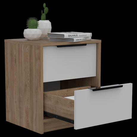Mesa de Noche Kaia Miel y Blanco 41x48cm con Dos Cajones - MESAS DE NOCHE | Bylmo