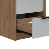 Mesa de Noche Kaia Miel y Blanco 41x48cm con Dos Cajones - MESAS DE NOCHE | Bylmo