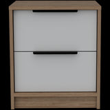 Mesa de Noche Kaia Miel y Blanco 41x48cm con Dos Cajones - MESAS DE NOCHE | Bylmo