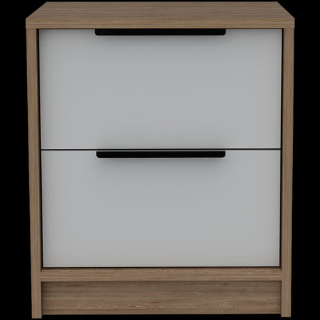 Mesa de Noche Kaia Miel y Blanco 41x48cm con Dos Cajones - MESAS DE NOCHE | Bylmo