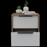 Mesa de Noche Kaia Miel y Blanco 41x48cm con Dos Cajones - MESAS DE NOCHE | Bylmo