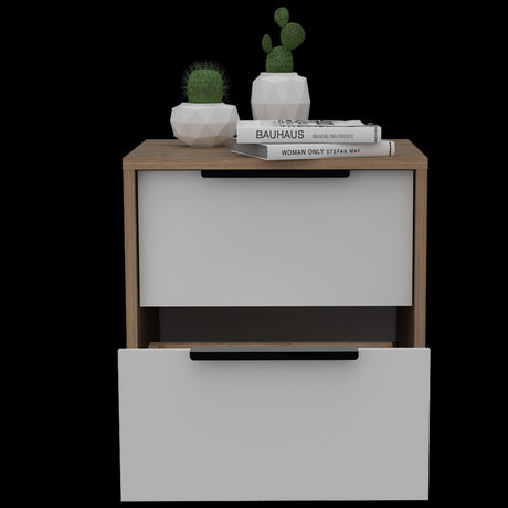 Mesa de Noche Kaia Miel y Blanco 41x48cm con Dos Cajones - MESAS DE NOCHE | Bylmo