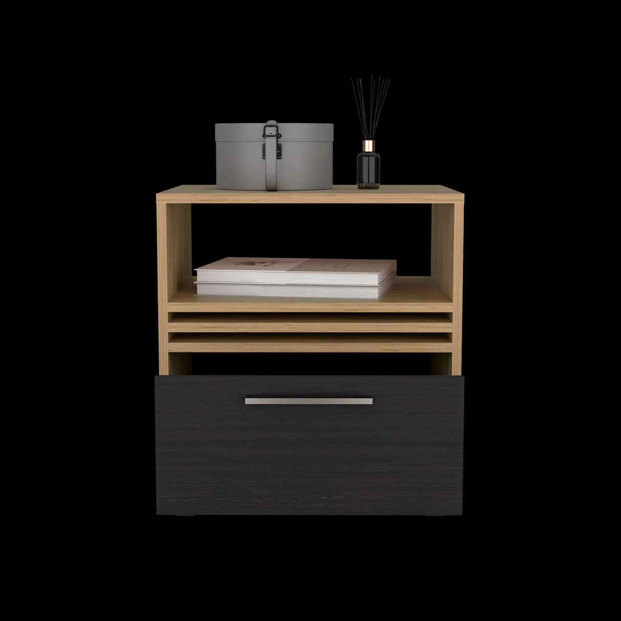 Mesa de Noche Vance Fresno Europeo y Wengue 48.1x52cm con Un Cajón - MESAS DE NOCHE | Bylmo