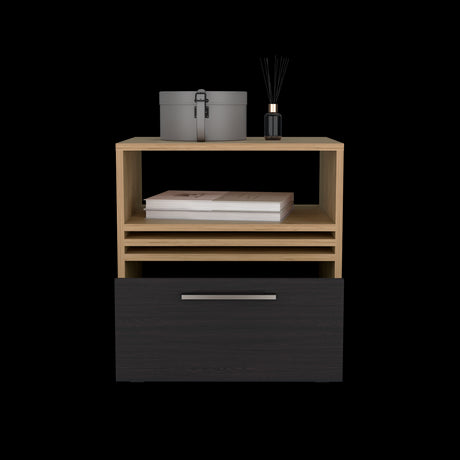 Mesa de Noche Vance Fresno Europeo y Wengue 48.1x52cm con Un Cajón - MESAS DE NOCHE | Bylmo