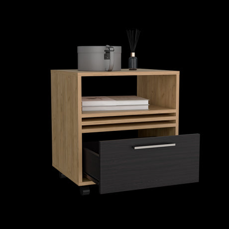 Mesa de Noche Vance Fresno Europeo y Wengue 48.1x52cm con Un Cajón - MESAS DE NOCHE | Bylmo