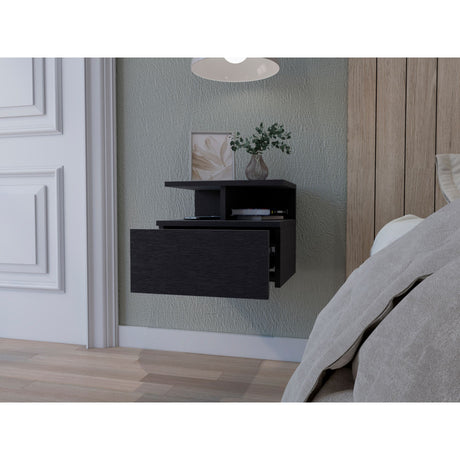 Mesa de Noche Flotante Wengue 35.6x29.5cm con Un Cajón - MESAS DE NOCHE | Bylmo