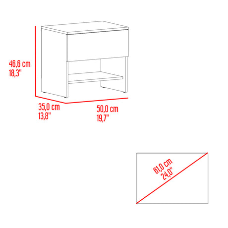 Mesa de Noche Dasel Fresno Europeo y Blanco 50x46.6cm con Un Cajón - MESAS DE NOCHE | Bylmo