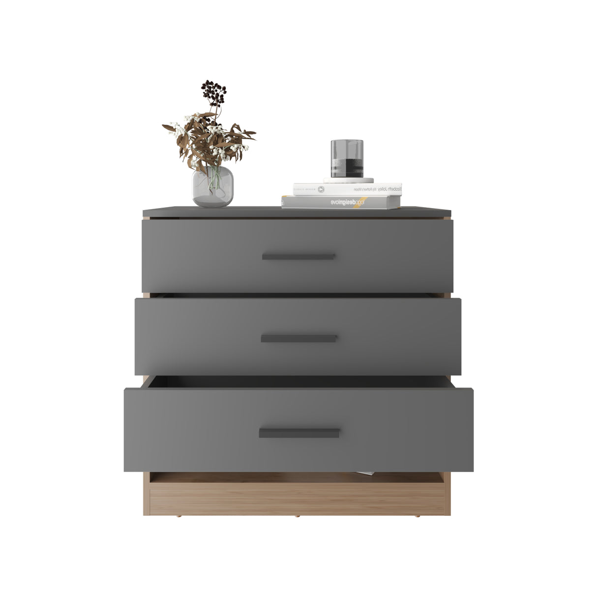 Cajonera Alder Plomo y Fresno Europeo 70x70cm con Tres Cajones - CAJONERAS Y COMODAS | Bylmo