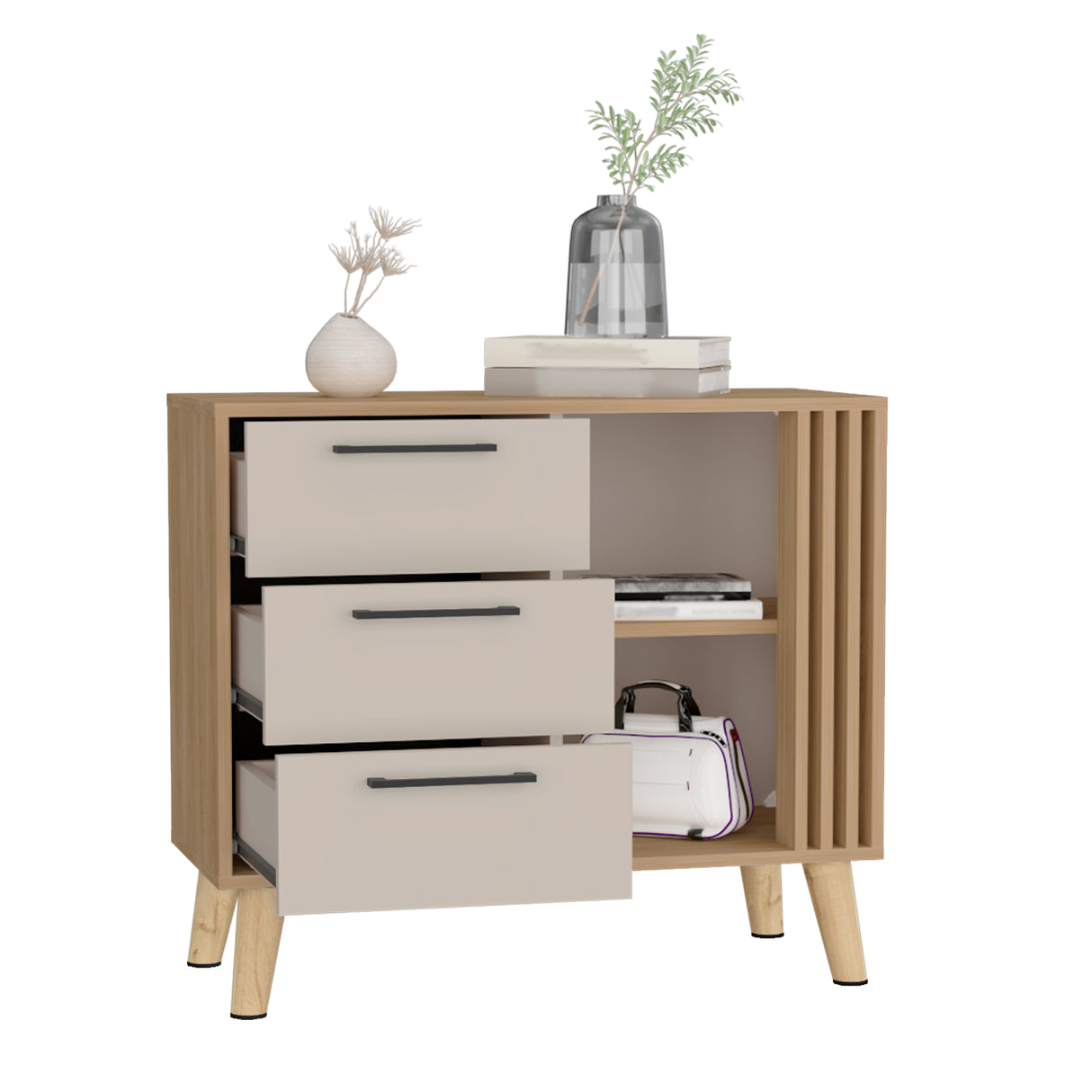 Cajonera Vance Fresno Europeo y Capri 80x70cm con Tres Cajones - CAJONERAS Y COMODAS | Bylmo