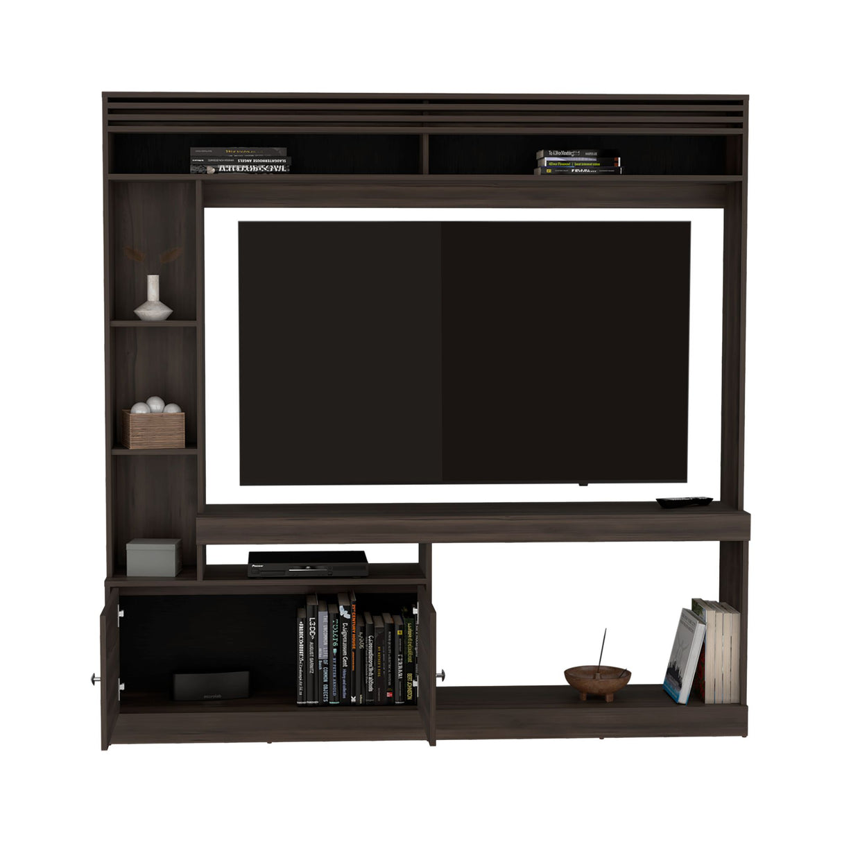 Centro de Entretenimiento Dante Nogal 180x180.6cm Para TV Hasta 55 Pulgadas - MUEBLES DE TV | Bylmo