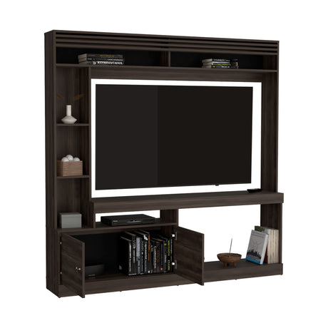 Centro de Entretenimiento Dante Nogal 180x180.6cm Para TV Hasta 55 Pulgadas - MUEBLES DE TV | Bylmo