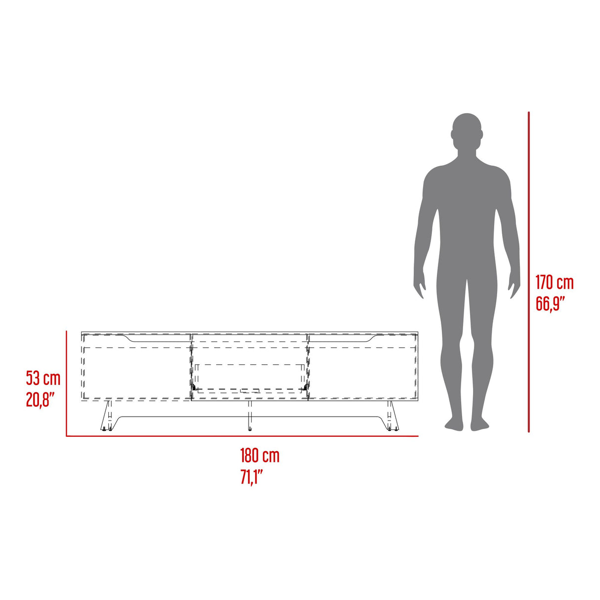 Centro de Entretenimiento Woodall Wengue y Fresno Europeo 180.6x53cm Para TV Hasta 80 Pulgadas - MUEBLES DE TV | Bylmo