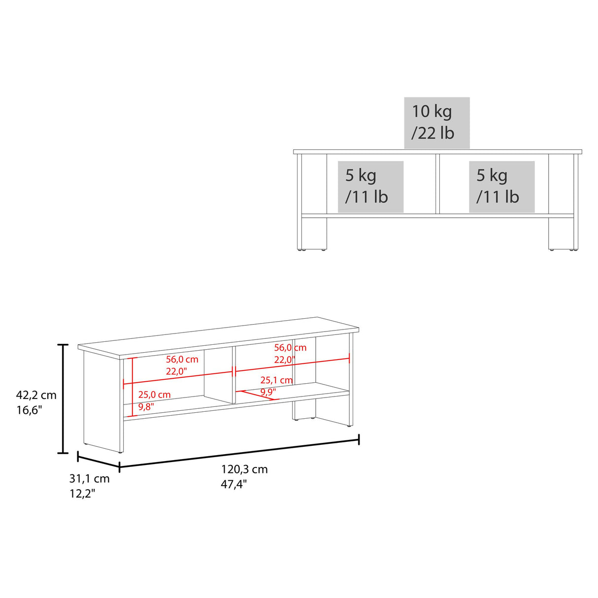Mesa para TV Navia Nogal 120.3x41.9cm Para TV Hasta 65 Pulgadas - MUEBLES DE TV | Bylmo