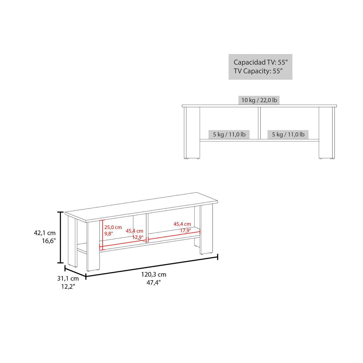 Mesa para TV Navia Nogal 120.3x42.1cm Para TV Hasta 55 Pulgadas - MUEBLES DE TV | Bylmo