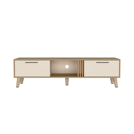 Rack de TV Vance Capri y Fresno Europeo 160x35cm Para TV Hasta 70 Pulgadas con Ranuras para Cables - MUEBLES DE TV | Bylmo