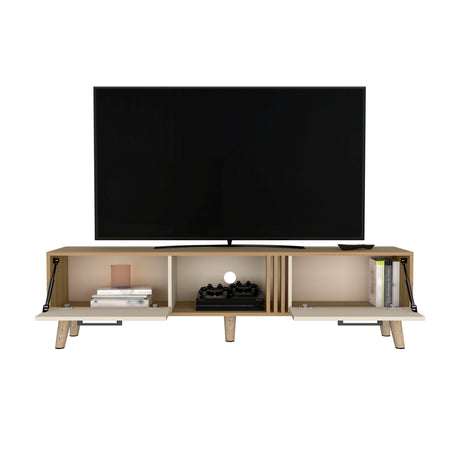 Rack de TV Vance Capri y Fresno Europeo 160x35cm Para TV Hasta 70 Pulgadas con Ranuras para Cables - MUEBLES DE TV | Bylmo