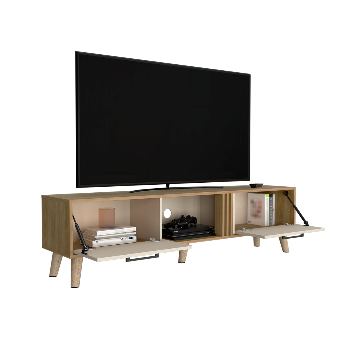 Rack de TV Vance Capri y Fresno Europeo 160x35cm Para TV Hasta 70 Pulgadas con Ranuras para Cables - MUEBLES DE TV | Bylmo
